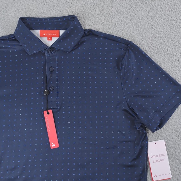 Redvanly PUREpoly Times Polo Shirt Mens Small Navy Golf Word Search R2507 - Picture 2 of 16